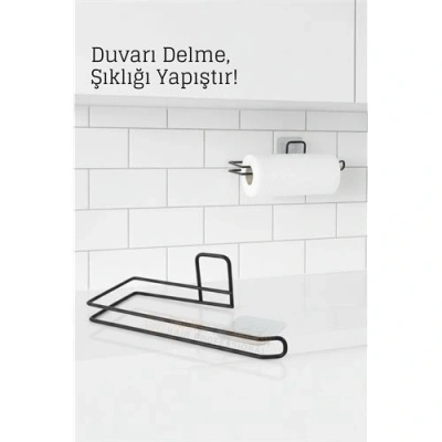 BFS Yapışkanlı Kağıt Havluluk – Siyah Metal, 25 x 7 cm