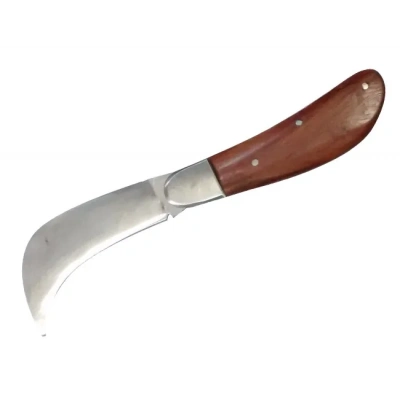 ÇOK SATAN Bursa Çelik Eğri Bağ / Kablo / Aşı Çakısı, Ahşap Saplı - 22 cm