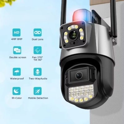 ÇOK SATAN Çakarlı Çift Lensli Dış Mekan Güvenlik Kamerası