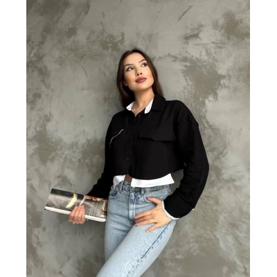 Çift renkli kısa gömlek siyahbeyaz s4021