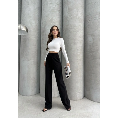 Cırtlı pantolon krep siyah pt