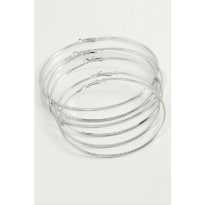 ÇOK SATAN Çizgili Ezme Metal Halka Küpe 6 Adet