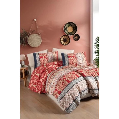 ÇOK SATAN Clasy Ranforce Nevresim Takımı Çift Kişilik Miza V1 Kırmızı