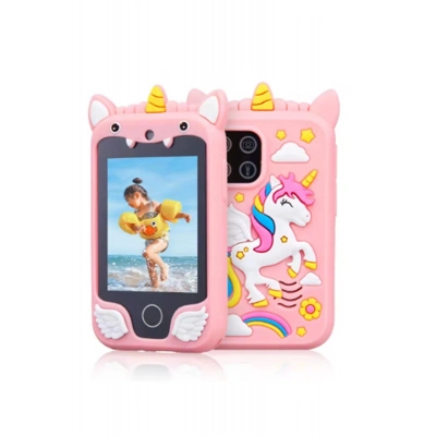 ÇOK SATAN Çocuklar İçin Eğitici Telefon Dokunmatik Ekran Çift Kameralı Fenerli Müzik Çalar Oyun Video Pembe