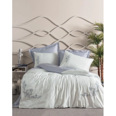 ÇOK SATAN Cotton Box Brode Nakışlı Çift Kişilik Saten Nevresim Takımı Bianna Gri