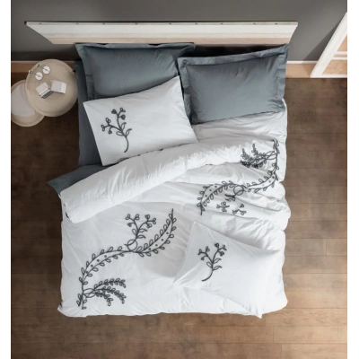 ÇOK SATAN Cotton Box Brode Ranforce Çift Kişilik Nevresim Takımı İvy Gri