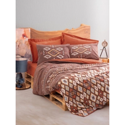 ÇOK SATAN Cotton Box Etnich Nevresim Takımı Çift Kişilik Belize Kahve