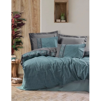 ÇOK SATAN Cotton Box Folk Art Çift Kişilik Nevresim Takımı Erna Petrol