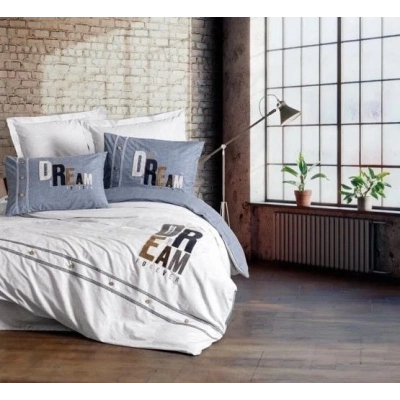 ÇOK SATAN Cotton Box Mood Nakışlı Ranforce Çift Kişilik Nevresim Takımı Forever Gri