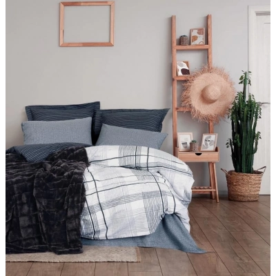 ÇOK SATAN Cotton Box Trim Çift Kişilik Battaniyeli Nevresim Takımı Smooth Siyah