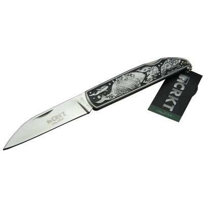 ÇOK SATAN CRKT CR 0102 Kamp Çakı 20 cm - Balık Desenli Metal Sap, Kılıflı, Kutulu
