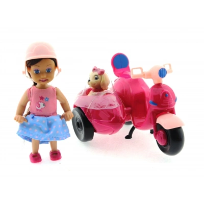 ÇOK SATAN Cute Doll Mini Bebek ve Köpekli Mor Motorsiklet