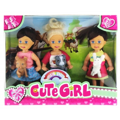 ÇOK SATAN Cute Girl Mini Bebek ve Evcil Hayvan Üçlü Set