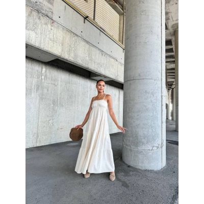 Dantelli askılı keten elbise s4310