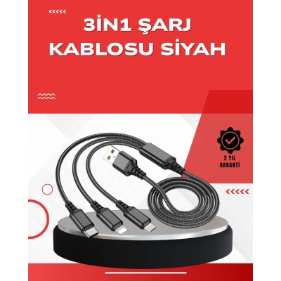 ÇOK SATAN Dayanıklı Metal Başlıklı 3’ü 1 Arada Şarj Kablosu – Tüm Cihazlarla Uyumlu