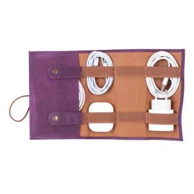 ÇOK SATAN Deri Kablo Aksesuar Taşıma Çantası Antik Mor