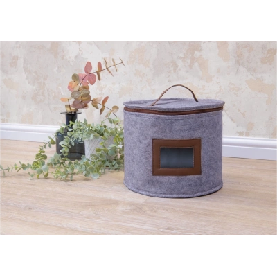 ÇOK SATAN Deri Şeritli Pencereli Yuvarlak Çok Amaçlı Düzenleyici Organizer Kutu Keçe Çanta (mega)