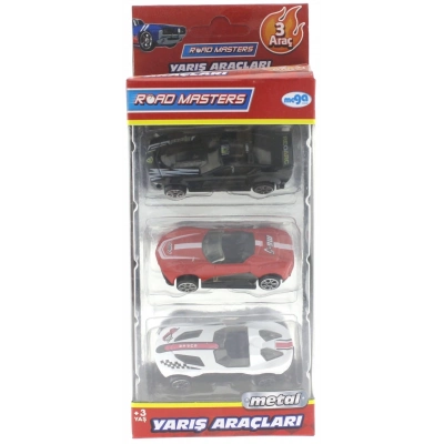 ÇOK SATAN Die Cast Metal 3lü Yarış Arabaları Siyah Araçlı