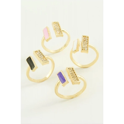 ÇOK SATAN Dikdörtgen Taşlı Mineli Eklem Yüzük