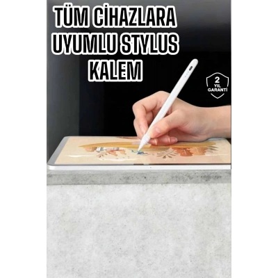 ÇOK SATAN Dokunmatik Kalem Beyaz Şarjlı Yedek Uçlu Android ve İOS Uyumlu