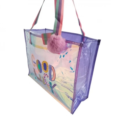 ÇOK SATAN Dream Vest Şeffaf Hologram Mor Good Luck Büyük Omuz Çantası