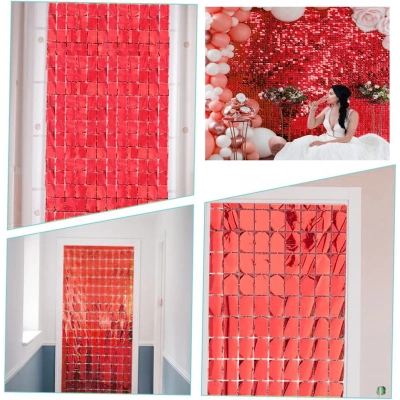 ÇOK SATAN Ekstra Metalize Kırmızı Renk Disko Dikdörtgen Kesim Kapı Perdesi Dekorasyon 1x2 Metre