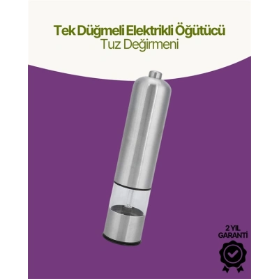 ÇOK SATAN Elektrikli Baharat Öğütücü Pilli Paslanmaz Çelik Otomatik Tuz Karabiber Değirmeni