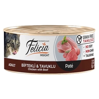 ÇOK SATAN Felicia Tahılsız Biftekli Tavuklu Kıyılmış Yetişkin Konserve Kedi Maması 85 Gr