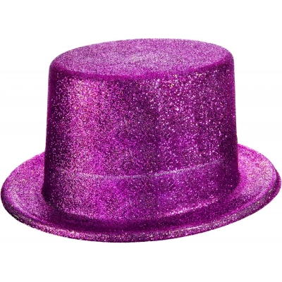 ÇOK SATAN Fuşya Pembe Renk Parıltılı Simli Fötr Silindir Parti Şapkası