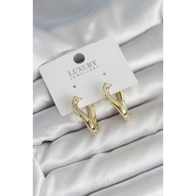 Gold Renk Eğik Halka Model Pirinç Kadın Küpe