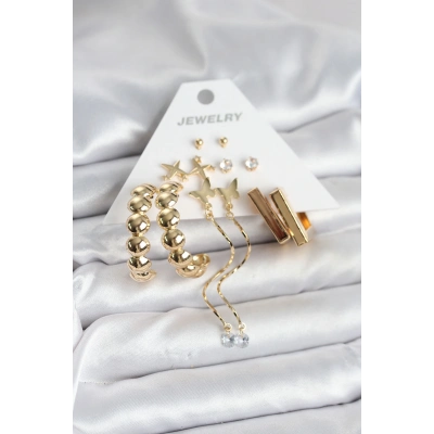 Gold Renk Pirinç 6 Çift Kadın Küpe Seti