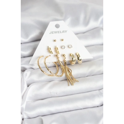 Gold Renk Pirinç Kadın 6 Çift Küpe Seti