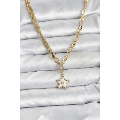 Gold Renk Pirinç Yıldız Model Kadın Kolye
