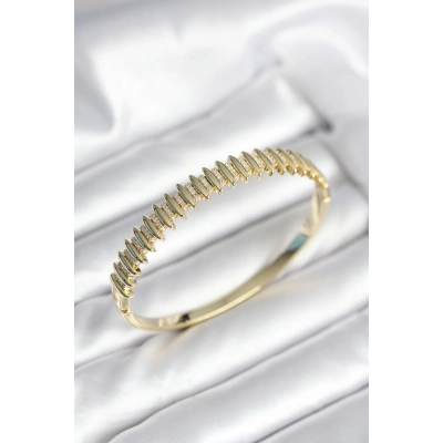 Gold Renk Zirkon Taşlı Pirinç Kadın Kelepçe