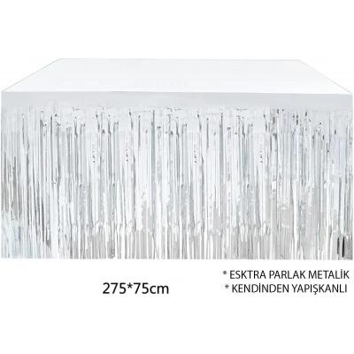 ÇOK SATAN Gümüş Metalize Masa Eteği 275x75 cm – Kendinden Yapışkanlı
