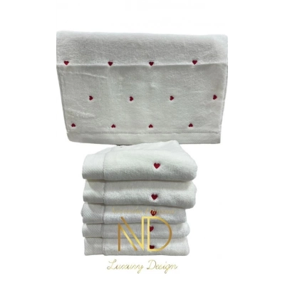 ÇOK SATAN Hobby Lubow Love Beyaz Kırmızı Nakışlı 70x140 6lı Havlu Seti