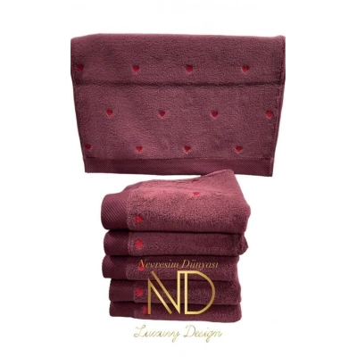 ÇOK SATAN Hobby Lubow Love Fuşya Kırmızı Nakışlı 70x140 6lı Havlu Seti