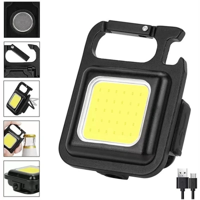 ÇOK SATAN Hs-37 Led Anahtarlıklı Cep Boy Cob Led Metal Kasa Mıknatıslı Şişe Açacağı Usb’li Şarj Edilebilir El Feneri