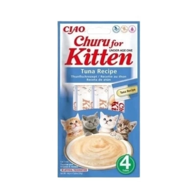 ÇOK SATAN Inaba Ciao Churu Kitten Tuna Balıklı Yavru Kediler için Sıvı Kedi Ödül Maması 14 Gr 4 Adet