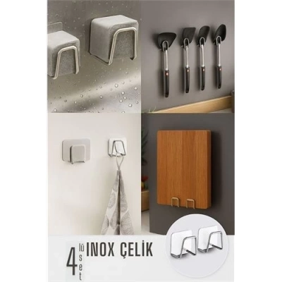 ÇOK SATAN Inox Çelik Çok Amaçlı Askı - Banyo Askısı - Mutfak Askısı Profesyonel 4 lü SET