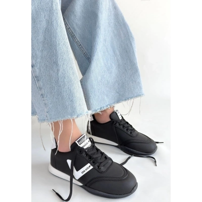 Jowen Siyah Cilt Beyaz Detaylı Bağcıklı Spor Ayakkabı