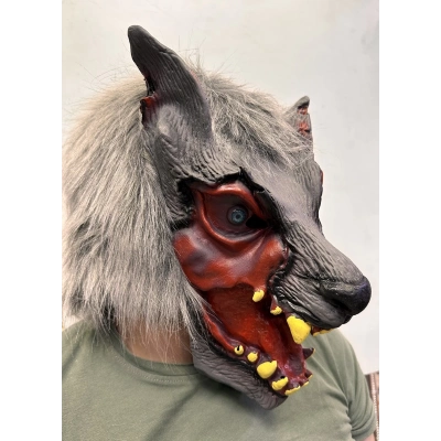 ÇOK SATAN Kafaya Tam Geçmeli Lateks Dişli Ağzı Açık Kurt Maskesi