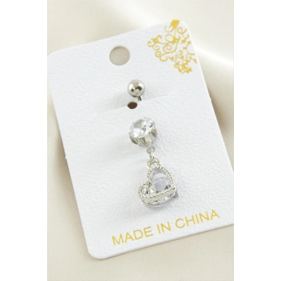 ÇOK SATAN Kalp Zirkon Taşlı Çelik Piercing 1 Adet