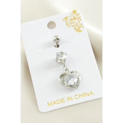 ÇOK SATAN Kalp Zirkon Taşlı Çelik Piercing 1 Adet