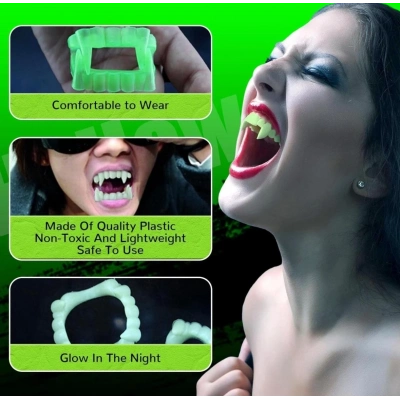 ÇOK SATAN Karanlıkta Parlayan Fosforlu Çift Damak Takma Vampir Dişi