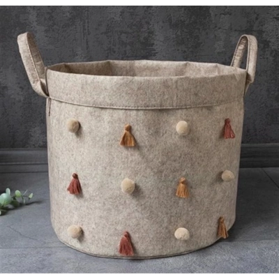 ÇOK SATAN Katlanabilir Çok Amaçlı Ponponlu Yuvarlak Düzenleyici Saklama Kutusu Organizer Keçe (mini Boy) - 03785