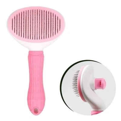 ÇOK SATAN Kedi Köpek Tüy Toplayıcı Kendini Temizleyebilen Ergonomik Saplı Evcil Hayvan Tarağı Pembe