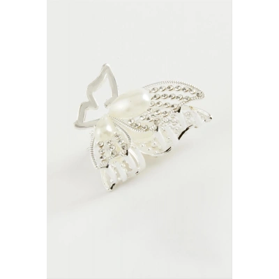 ÇOK SATAN Kelebek İnci Taşlı Metal Mandal Toka 4,5 cm