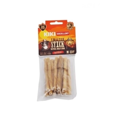 ÇOK SATAN Kiki Excellent Sığır Derisinden Naturel Burgu Çubuk Kemik Köpek Ödülü 12 Adet