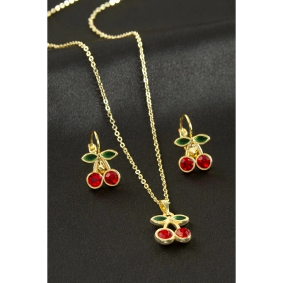 ÇOK SATAN Kiraz Taşlı Set Kolye